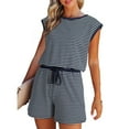 thumbnail image 4 of Women's Summer Romper, Cap Sleeve, Striped Shorts Overalls, Adjustable Drawstring Waist, Comfortable for Summer, 4 of 7