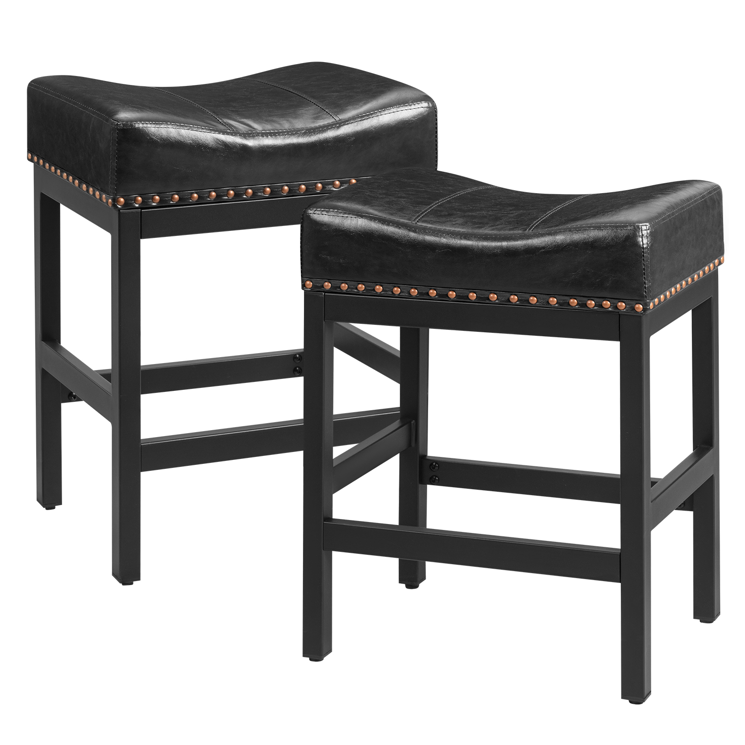 Homall 26.5" Backless Saddle Bar Stool, Black Metal Stracture with