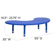 Flash Furniture Half-Moon Plastic Adjustable Kids Preschool Activity Table, 35W x 65L, Blue
