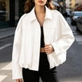 thumbnail image 3 of Edvintorg Jackets for Women Drop Shoulder Cropped Leather Jacket Gathered Hem Oversized Batwing Sleeve Zip up Short Coat with Pocket Women Clothing S-L White, 3 of 6