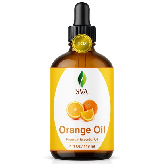 SVA Orange Essential Oil – 4 Fl Oz – 100% Natural Orange Oil - for Diffuser, Hair Care, Face, Skin Care, Aromatherapy, Scalp and Body Massage, Soap and Candle Making - with Dropper