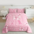 thumbnail image 2 of Castle Fairy Girls Female Cartoon Ribbon Bow Initial Alphabet A Full Size Comforter Sets 3-Piece,Dreamy Princess Bedding Comforter Set,Cute Bow Knot Lightweight Bedding Sets,Breathable Home Decor, 2 of 8