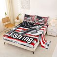 thumbnail image 2 of Feelyou USA Flag Vintage Bass Fish Bed Sheets for Men, Marine Wildlife King Sheets, Black Red White, 4pcs, 2 of 5