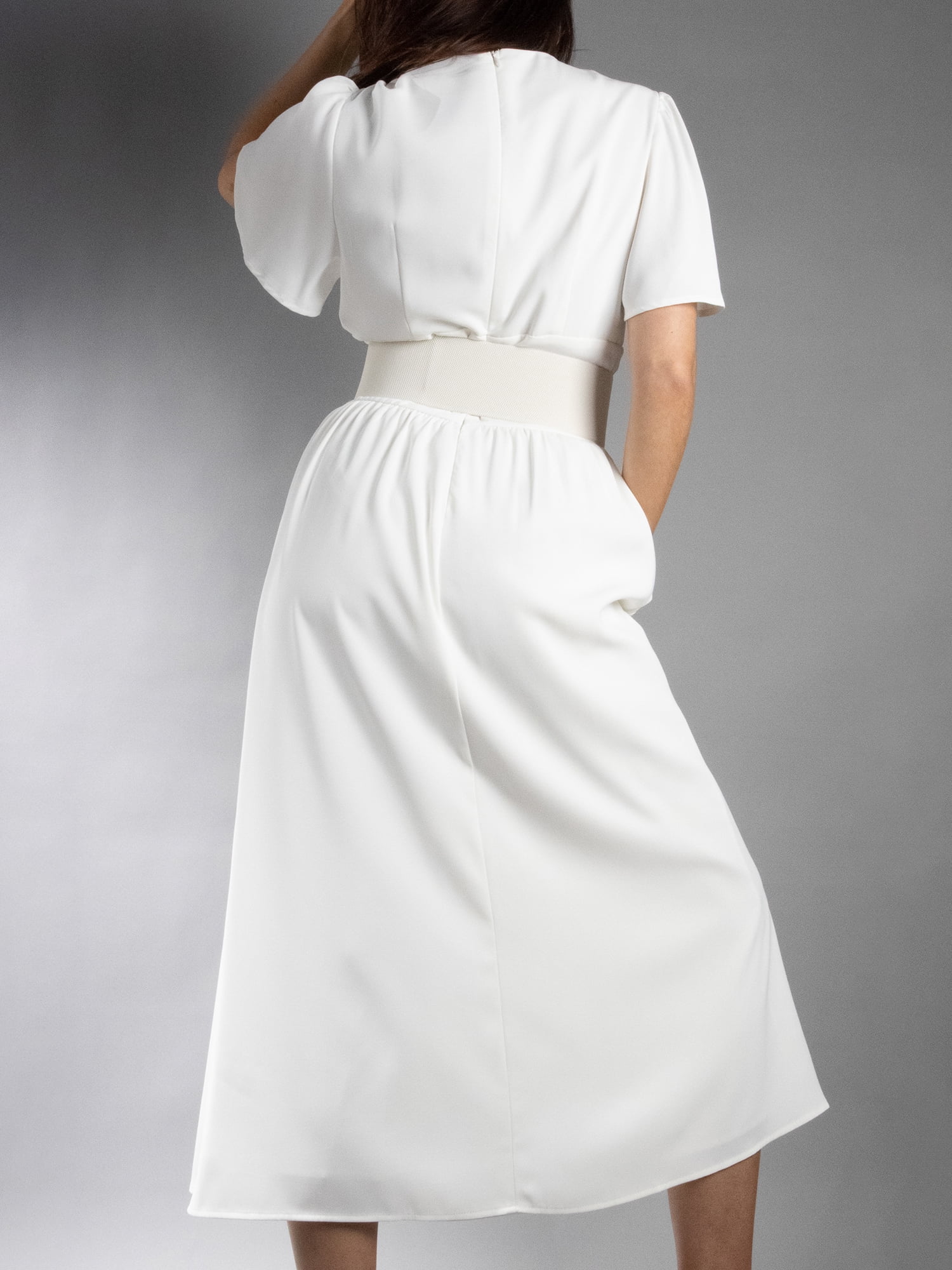 DARING DIVA Women's Elegant Flutter Sleeve Midi Dress S White