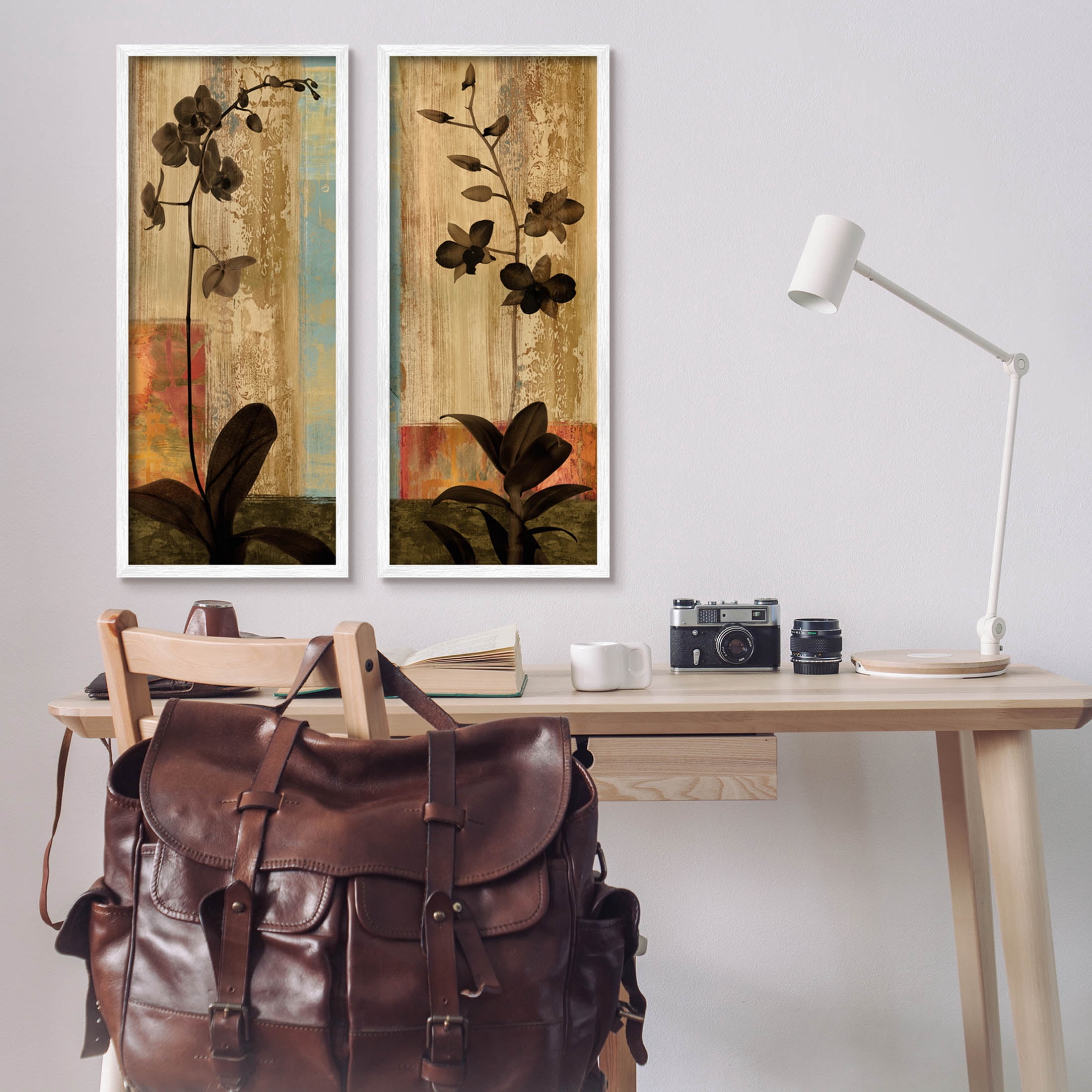 Modern Boho Orchid Blooming Botanical & Floral Graphic Art White Framed Art Print Wall Art, Set of 2