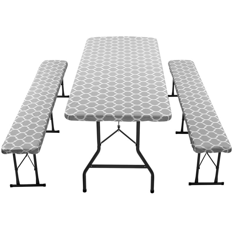 Threns Waterproof Picnic Table and Bench Cover Wipeable Tablecloth with Elastic Bench Covers