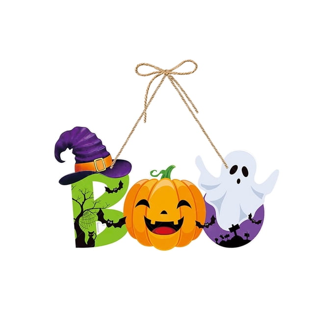Halloween Door Hanging Decor Paper Sign with Pumpkin, Festive Party Decoration for Indoor Covered Outdoor, Easy Hang with Pre Tied Rope