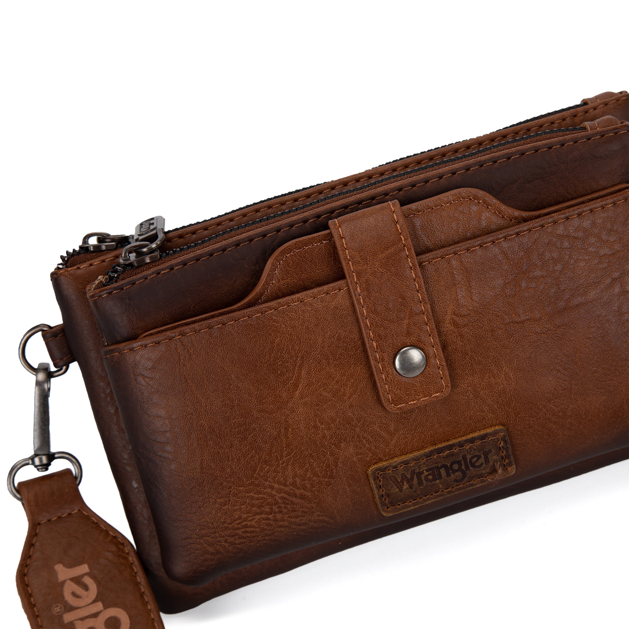 Wrangler Crossbody Bags for Women Shoulder Wallet Small Purse with Adjustable Guitar Straps, Brown
