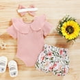 thumbnail image 2 of Zukuco Newborn Baby Girl Outfits Ruffle Sleeve Bodysuit Tops with Sunflower Shorts Summer Clothes Set, Pink 0-6 Months, 2 of 8