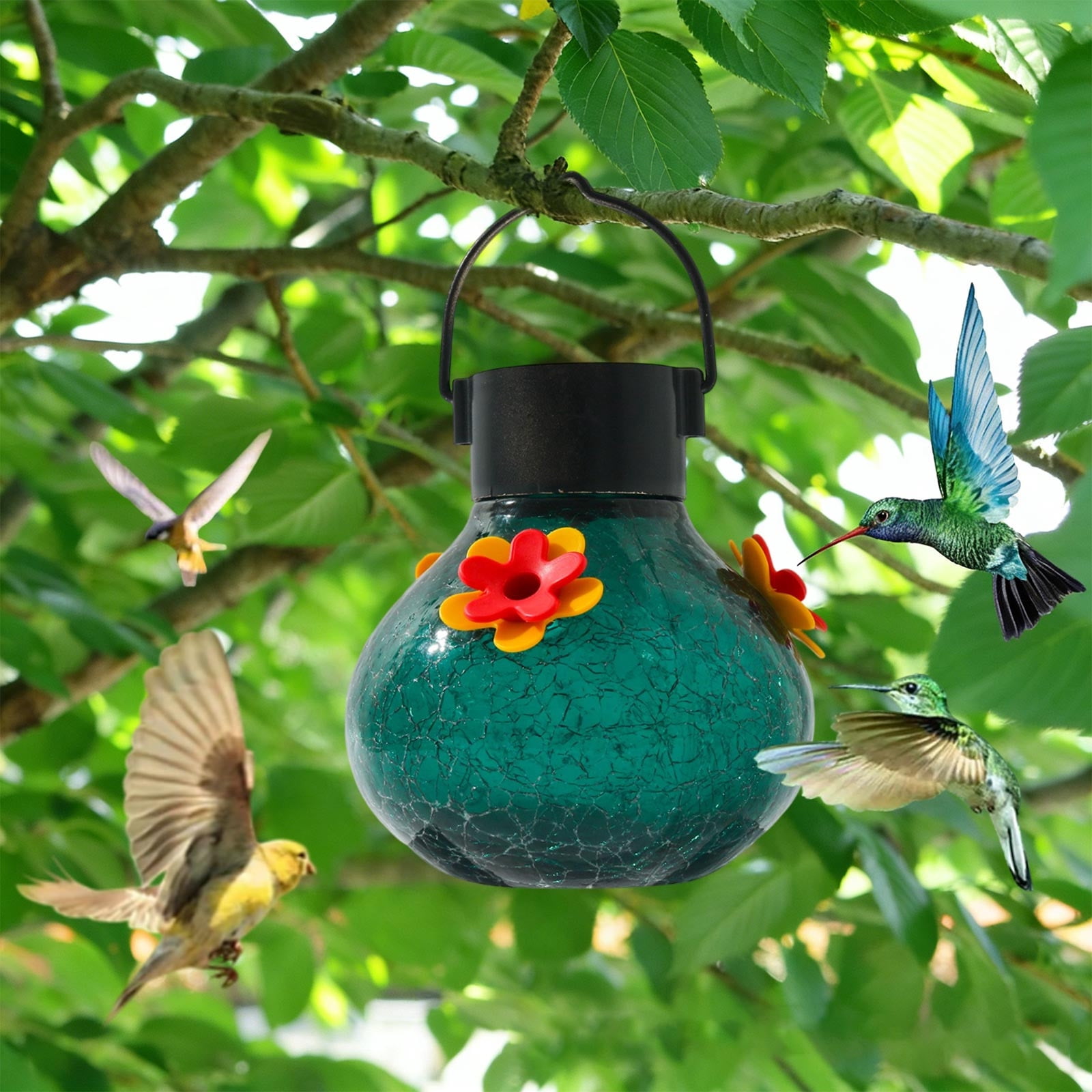 Inerposs Solar Lighted Hummingbird Feeder, Outdoor Garden Decoration, Automatic Bird Water Dispenser, Hanging Patio Accessory, Perfect Gift for Garden Enthusiasts
