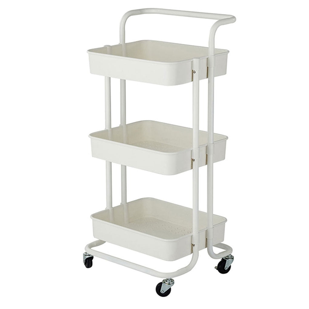 3Tier Storage Utility Cart with Handle Metal Home Kitchen Rolling
