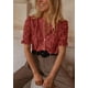 thumbnail image 5 of Blusa PRETTYGARDEN de encaje para mujer, manga corta, marrón y rojo, 5 of 6