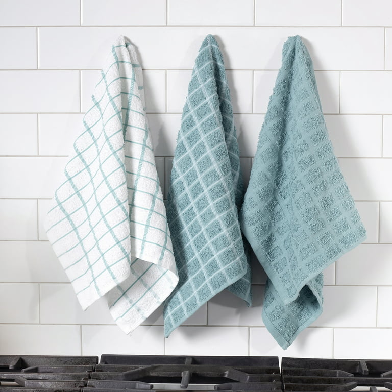 Infinitee Xclusives Premium Kitchen Towels – Pack of 3, 100% Cotton 15 x 25  Inches Absorbent Dish Towels - Terry Kitchen Dishcloth Towels - Grey Dish