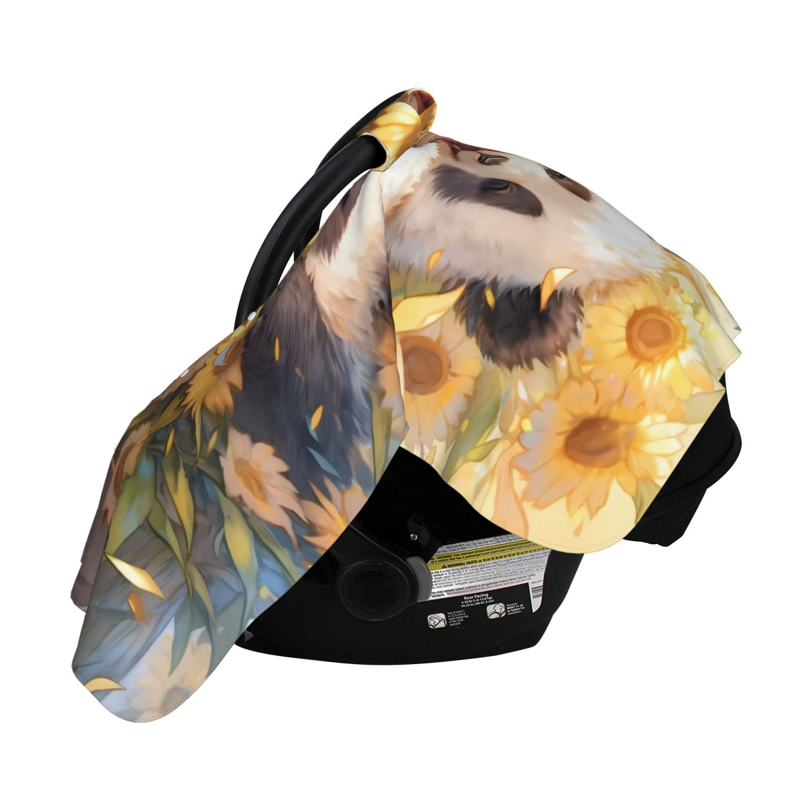 Naloa Cute Panda Sunflower Baby Car Seat Cover, Breathable Baby Carrier Cover, Multiuse Baby Carrier Cover & Nursing Breastfeeding Cover