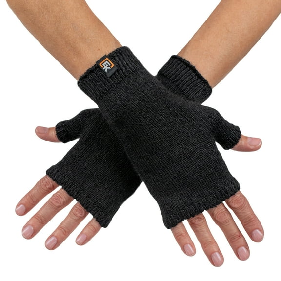 Alpaca Knit Fingerless Mittens - Super Soft Baby Alpaca - Made in the USA - Small - Black