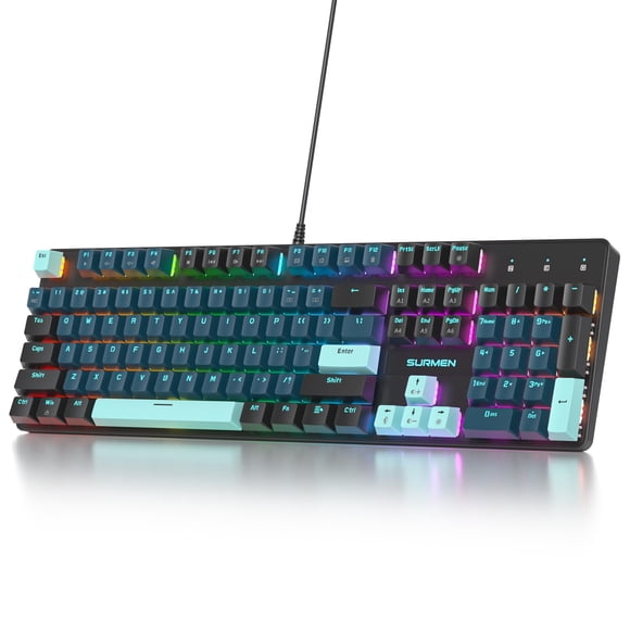 surmen Full Size Creamy Keyboard with Number Pad, 104 Keys RGB Wired Mechanical Gaming Keyboard Backlit with PBT Keycaps Linear Red Switch for Laptop Desktop PC Gamersï