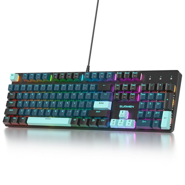 surmen Clavier Pleine Grandeur Crème avec Pavé Numérique, Clavier de Jeu Mécanique Filaire RVB à 104 Touches Rétroéclairé avec Capuchons de Touches PBT, Commutateur Rouge Linéaire pour Ordinateur Portable de Bureau PC Gamer&Ill;