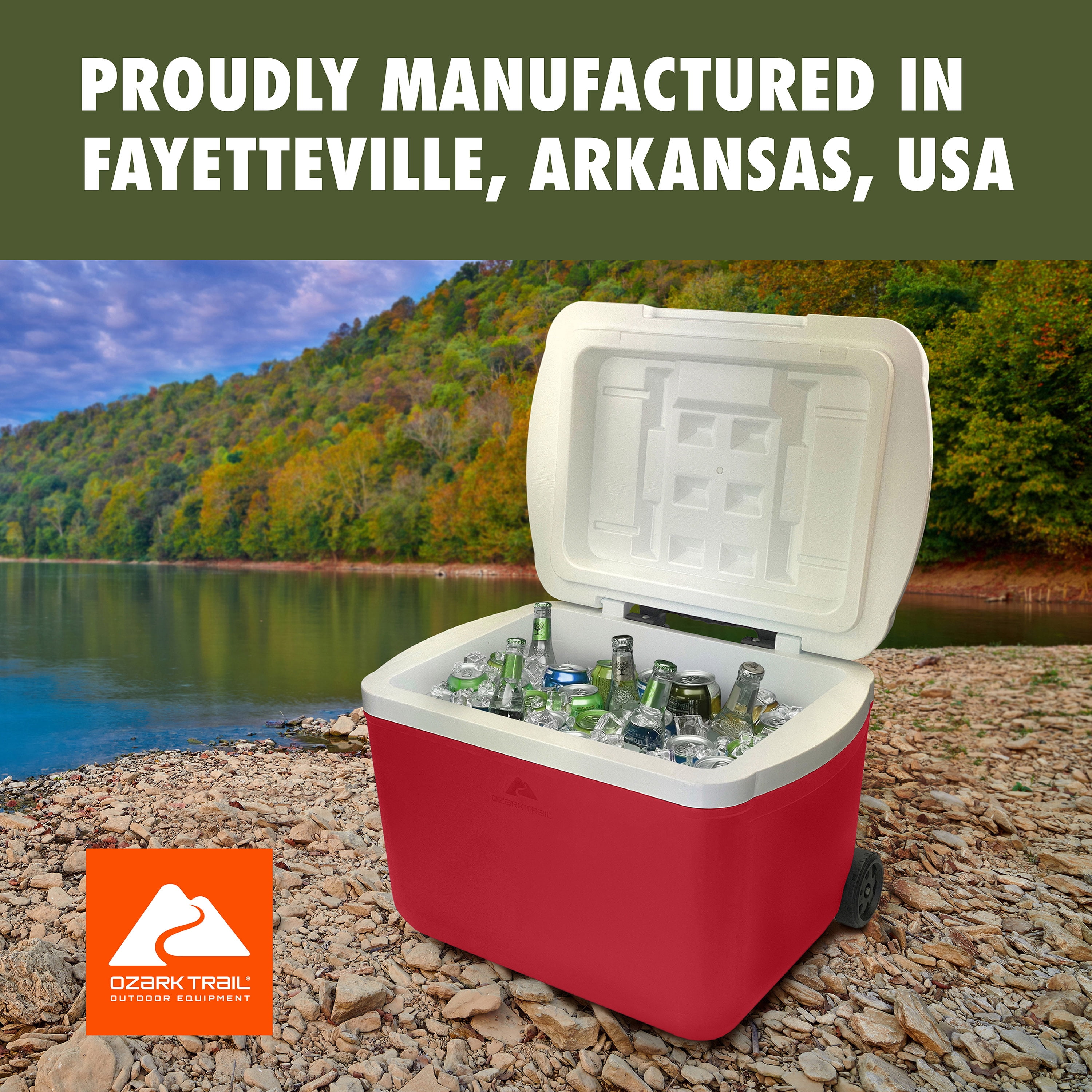 Ozark Trail 30 Qt Hard-Side Wheeled Cooler, 42-Can, Red