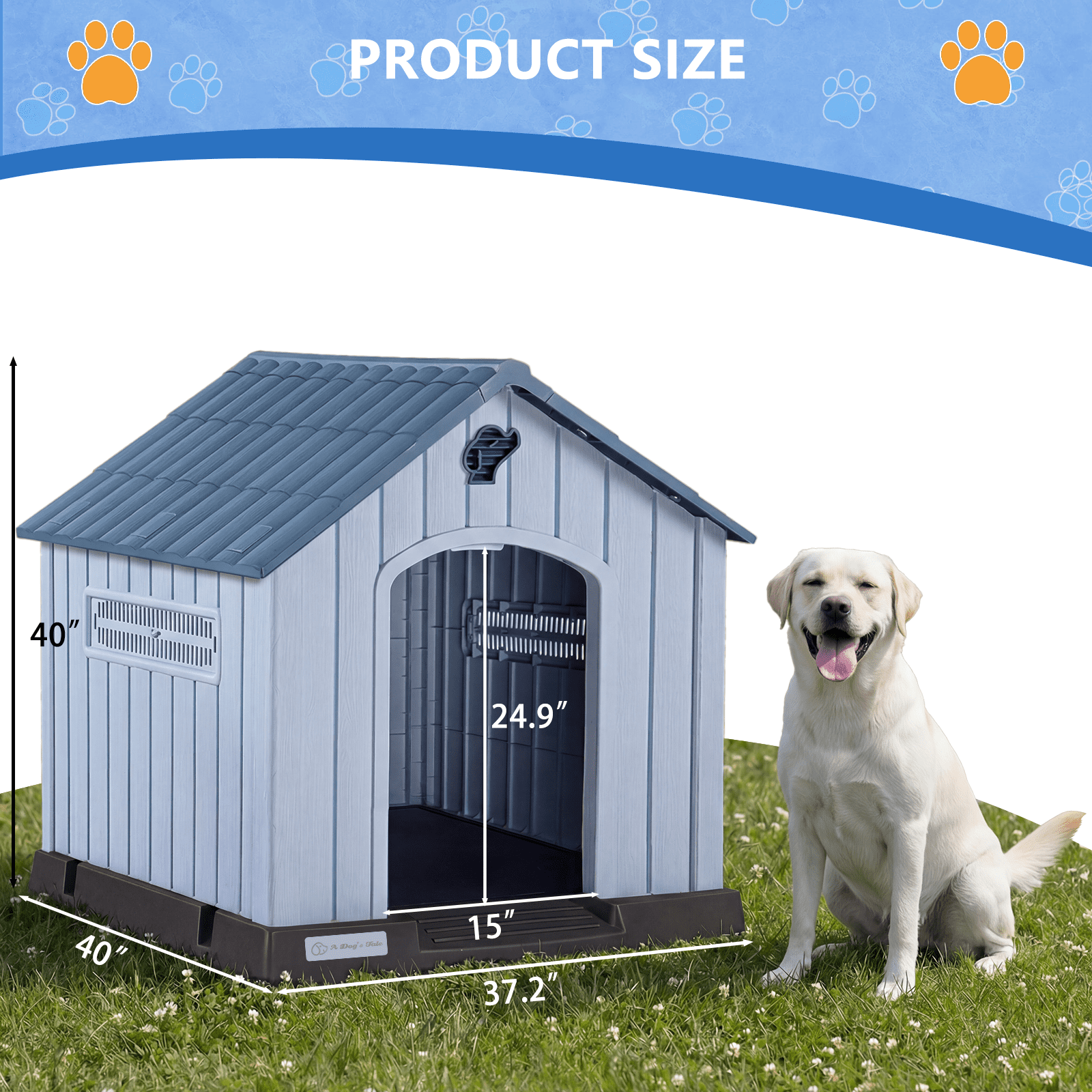Waleaf Durable Waterproof Plastic Dog House for Small to Large Sized Dogs, Indoor Outdoor Doghouse with Elevated Floor