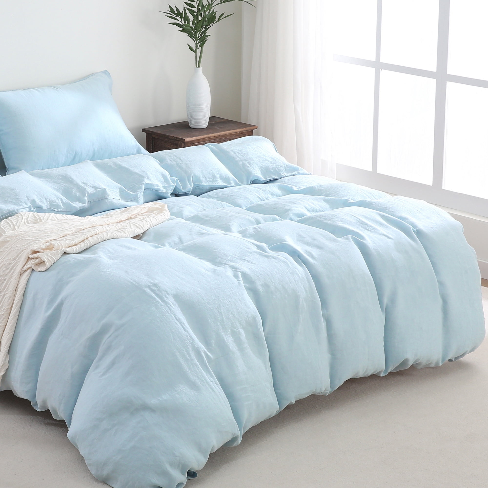 100% Pure Linen Duvet Cover with Button Closure and Corner Ties Soft & Breathable - Blue Full/Queen