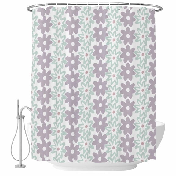 Teal Purple Floral Shower Curtains for Bathroom, Waterproof Fabric Bath Curtains Decor, Bath Tub Curtain Modern Abstract Art Spring Flowers Decorative Shower Curtain Sets with 12 Hooks, 72x72 Inch
