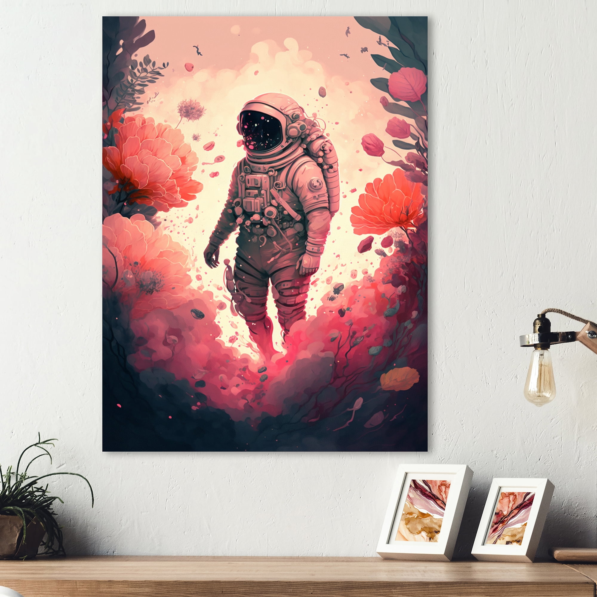 Designart Astronaut Floral Dream II Canvas Wall Art