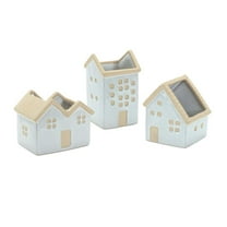 Melrose International LLC House Planter (Set of 3) 5.5"L x 4.75"H, 4.5"L x 5.5"H, 3.5"L x 6.25"H Porcelain