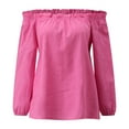 thumbnail image 4 of Oversized Tshirts for Women, Blouse off Shoulder Casual Sleeve T Shirt Shoulder Tops Size Summer Loose Ruffle Top, Red 3XL, 4 of 6