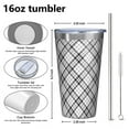 thumbnail image 4 of 16oz Tumblers Black White Plaid Checkered Pattern Stainless Steel Vacuum Insulated Double Wall Travel Tumbler Cups Mug with Lid and Straw,Cleaning Brush for Coffee,Tea, 4 of 4