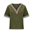 thumbnail image 3 of Scyoekwg Summer Short Sleeve T Shirts for Women Crochet Lace Trim V Neck Casual Shirts Trendy Solid Color Loose Comfy Blouses (Army Green,XXL), 3 of 7