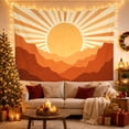 thumbnail image 2 of Rustic Sunburst Over Layered Mountains in Warm Earth Tones, Nostalgic Boho for Nature Lovers, Sunset Scenery Artwork, Housewarming Gift, Tapestry Wall Hanging for Bedroom and Living Room, 2 of 6