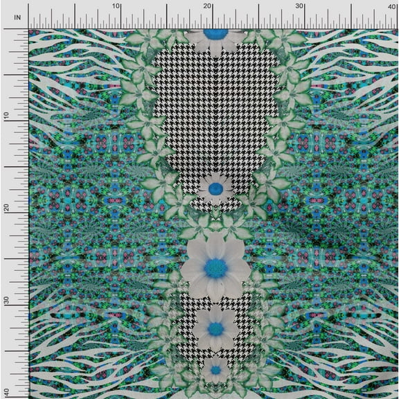 Soimoi Polyester Crepe Fabric Geometric Check,Lily & Panel Print Sewing Fabric Yard 42 Inch Wide