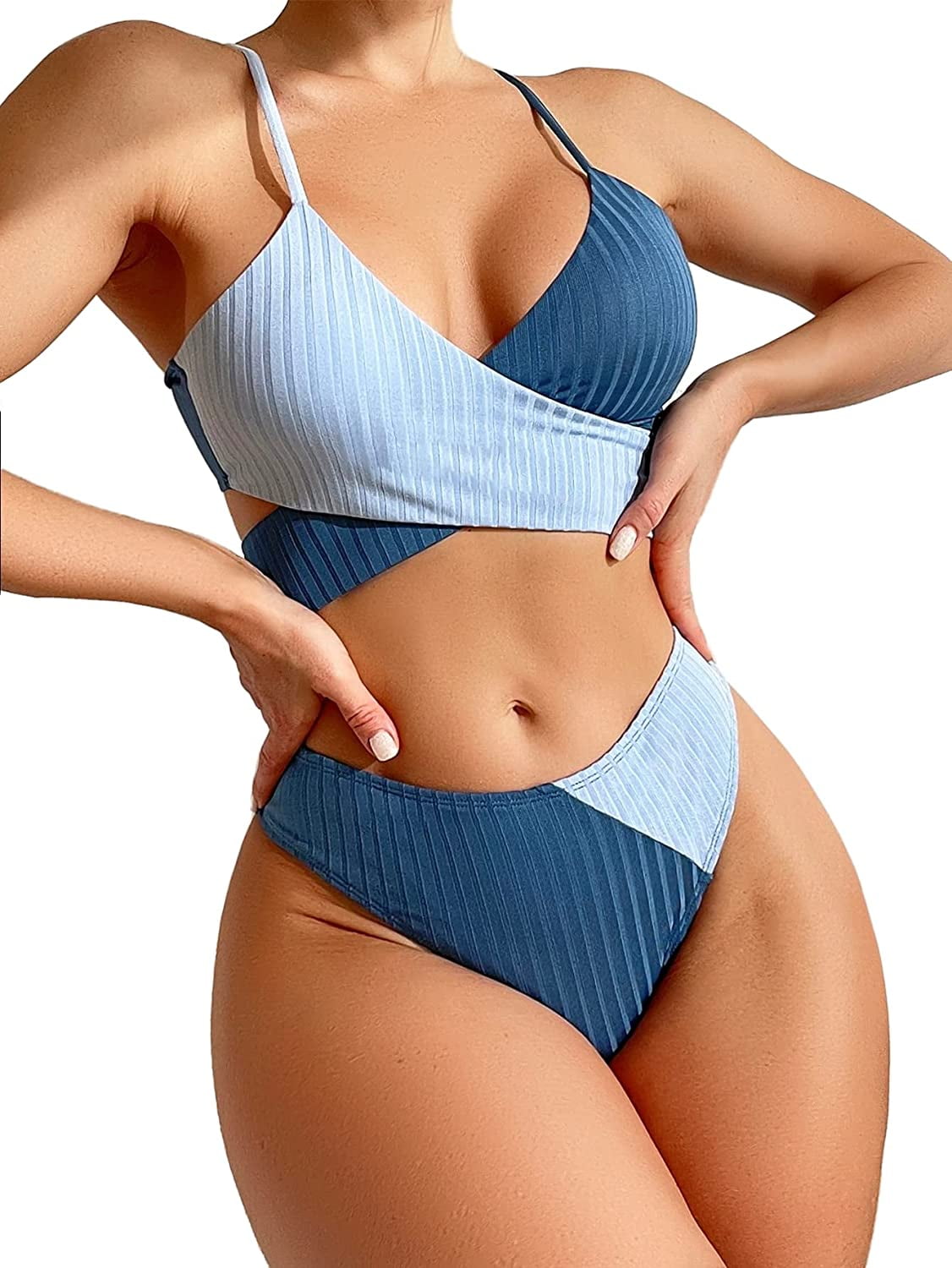 colorblock wrap tie back bikini set