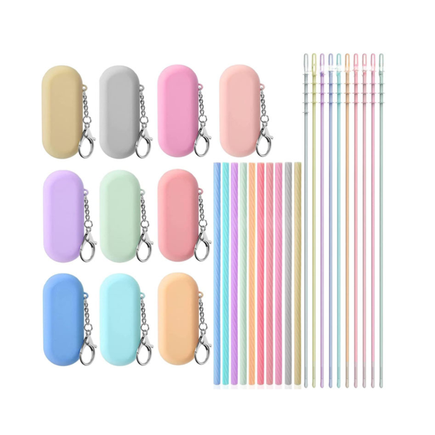 Funda de silicona para pajita plegable y reutilizable, funda de silicona para pajita, caja de silicona para macarrones de colores
