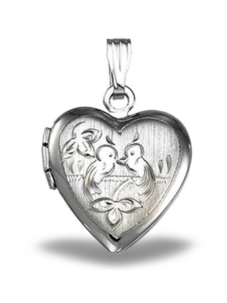 PicturesOnGold.com Sterling Silver Enameled Cross and Flowers Heart Locket 1/2 Inch X 1/2 Inch