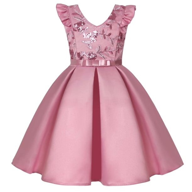 Vestido de lentejuelas para niña Umfun, falda para desfile de cumpleaños, manga voladora, fiesta de festival, ropa de princesa rosa, 5-6 años