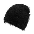 thumbnail image 3 of Only Moment Black Knitted Beanie Fuzzy Winter Hats Acrylic fiber Satin Lined Faux Fur Pom Pom Beanies Hat for Women Winter Warm Knit Hats One Size, 3 of 3