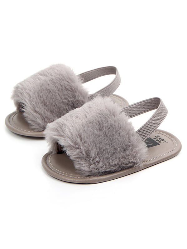 Baby Toddler Girls Infant Soft Sole Fluffy Fur Crib Shoes Slippers Pram Sandals 