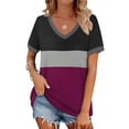 thumbnail image 3 of Fanxing Womens V Neck Tshirts Oversized Summer Tops Trendy Color Block Short Sleeve Tee Shirts Patchwork Graphic Tees Wine,XXL, 3 of 6
