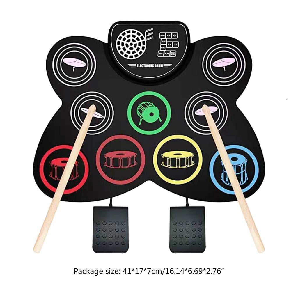 Yihuala Electric Drum Set, 9 Drums Practice Pad Electronic Drum Kits with Built in Speakers, Drum Sticks, Headphone Out