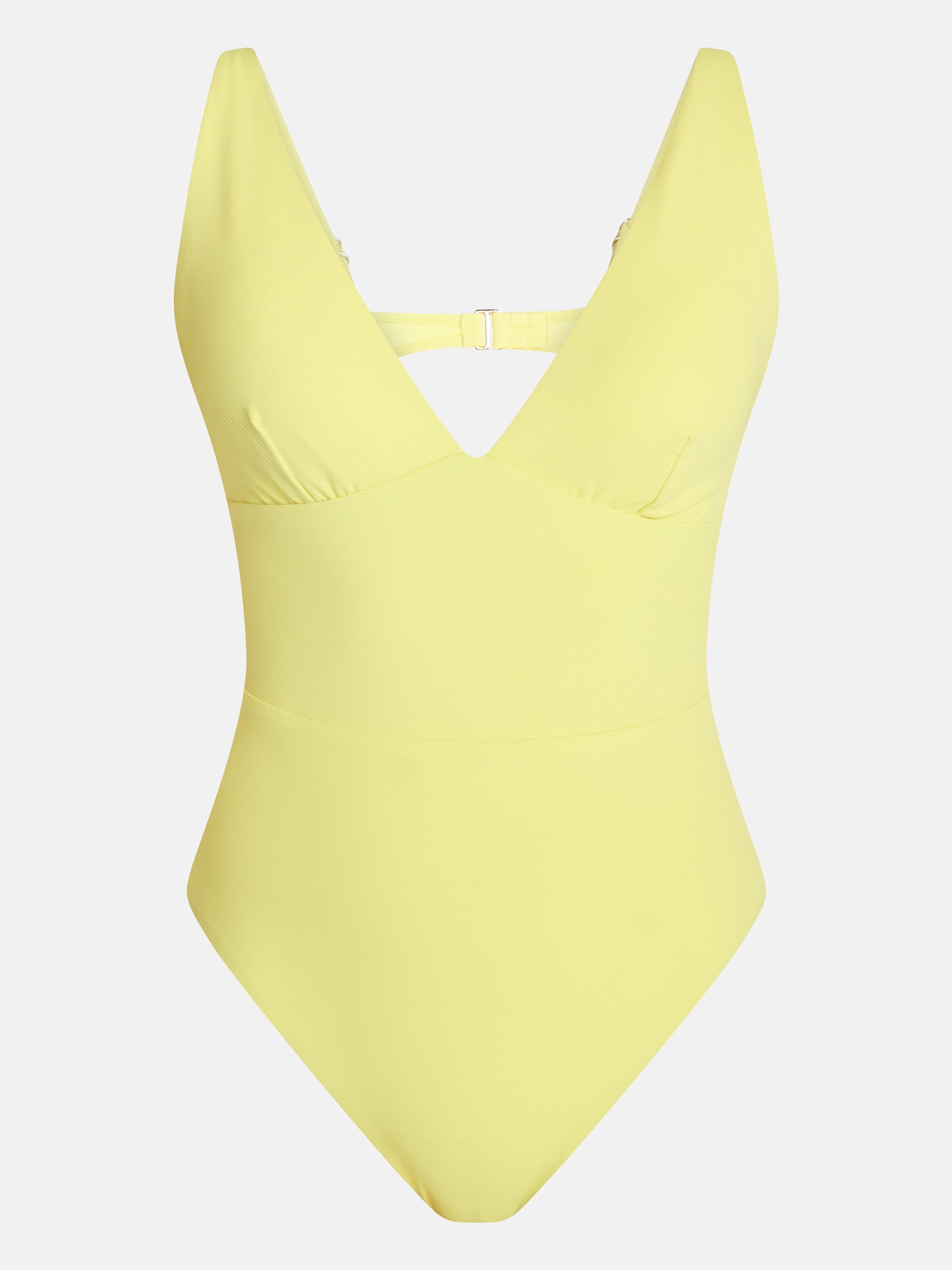 Time and Tru Women's Ribbed Plunge One Piece Swimsuit, Sizes XS-3X