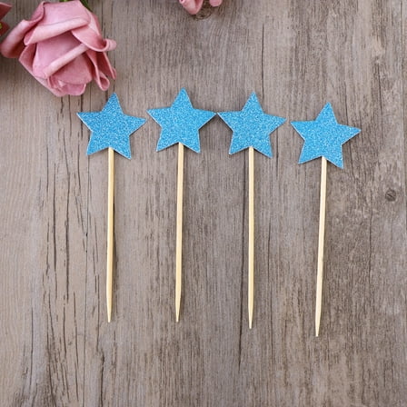 WHAMVOX 12 PCS Glitter Star Cake Picks Cupcake Toppers Cake Decorations Assorted Sizes for Birthday Wedding Holiday Party Favors (Blue)
