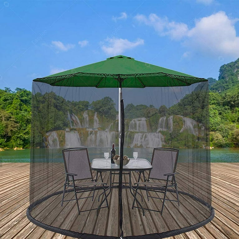 7.5-11ft Black Patio Umbrella Mosquito Netting, with Double Zipper Door, Polyester Mesh Net Screen Universal for Almost Outdoor Market Table Umbrellas