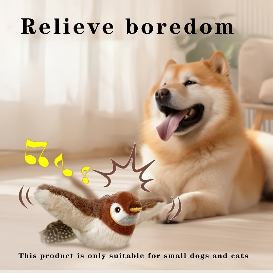 Interactive Cat Toy Bird – Realistic Sparrow Design with Feather Tail, Stimulates Hunting Instinct & Indoor Play, 6.5-inch Pet Toy for Kitten & Adult Cats