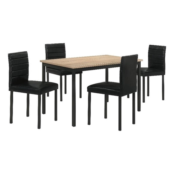 Coaster Garza 5-Piece 47" Faux Leather and Metal Dining Table Set in Oak/Black