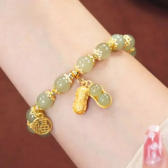 Litie Women Round Beaded Bracelet Minimalistic Solid Imitation Green Jade Hand Stretch Jewelry