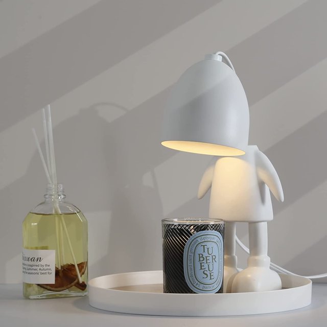 Jinsinto Candle Warmer Lamp with 1 Bulb, Wax Warmer for Scented Candles, Dimmable Electric Wax Burner, Wax Melter, Descending Yankee Candle Light and 3 Wick Candles (Robot, White)
