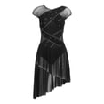 thumbnail image 3 of inlzdz Womens Shiny Rhinestone Lyrical Dance Leotards Short Sleeve Ruched Mesh Splice Figure Ice Skating Dress Black L, 3 of 6