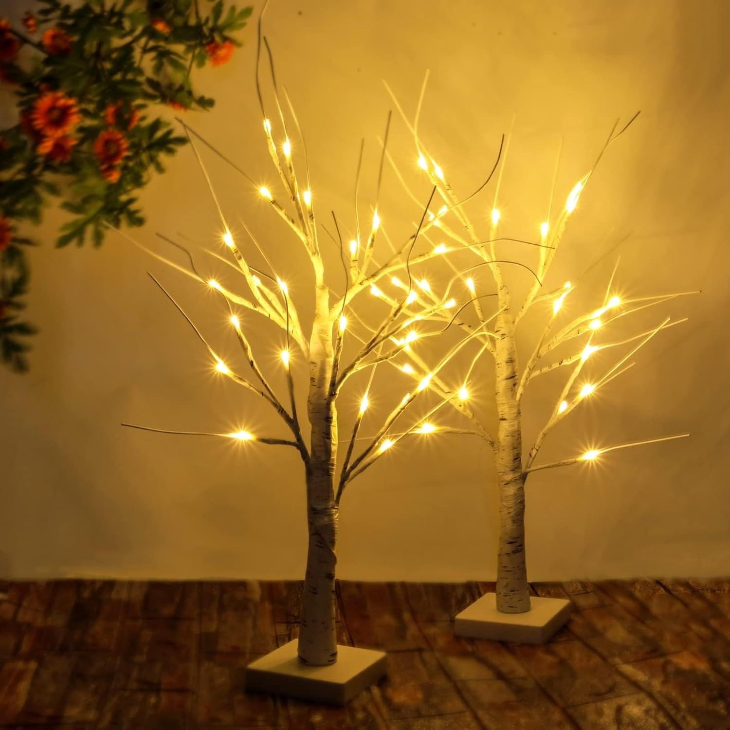 4-Pack 2FT Lighted Birch Tree with Timer for Christmas Decorations Indoor, Artificial Birch Tree with 48 LED Warm White Lights, Fairy Light Tabletop Centerpiece Tree for Christmas Winter