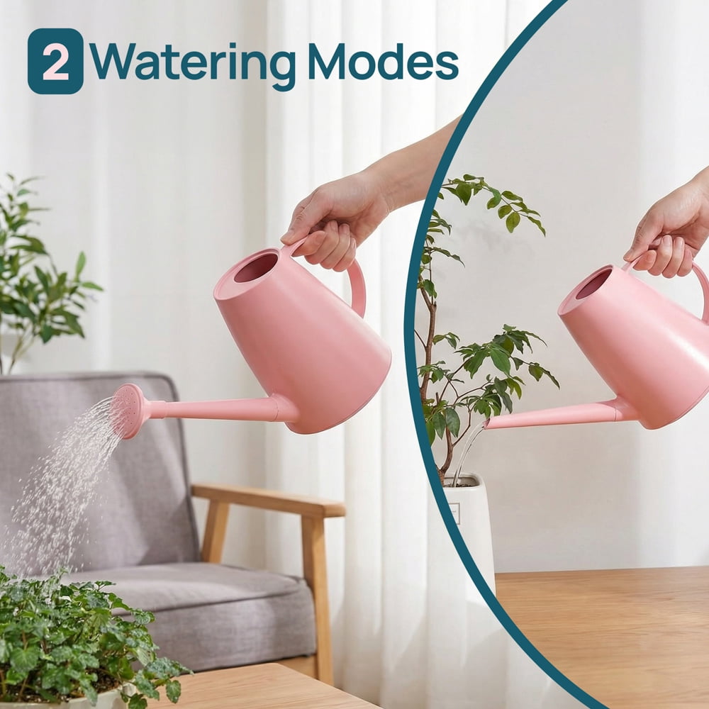 Plastic 1.8-liter Watering Can with Detachable Spout and Sprinkler Head for Easy Handling, Pink